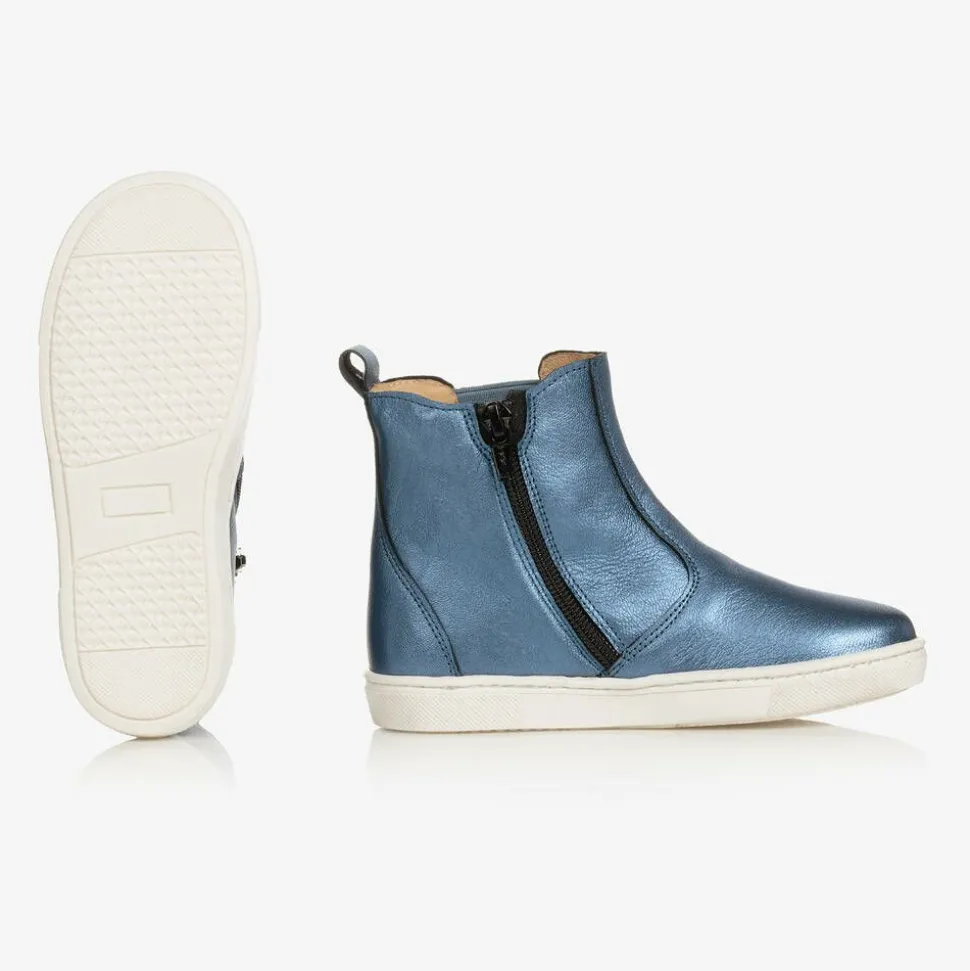 Blue Leather Ankle Boots