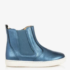 Blue Leather Ankle Boots