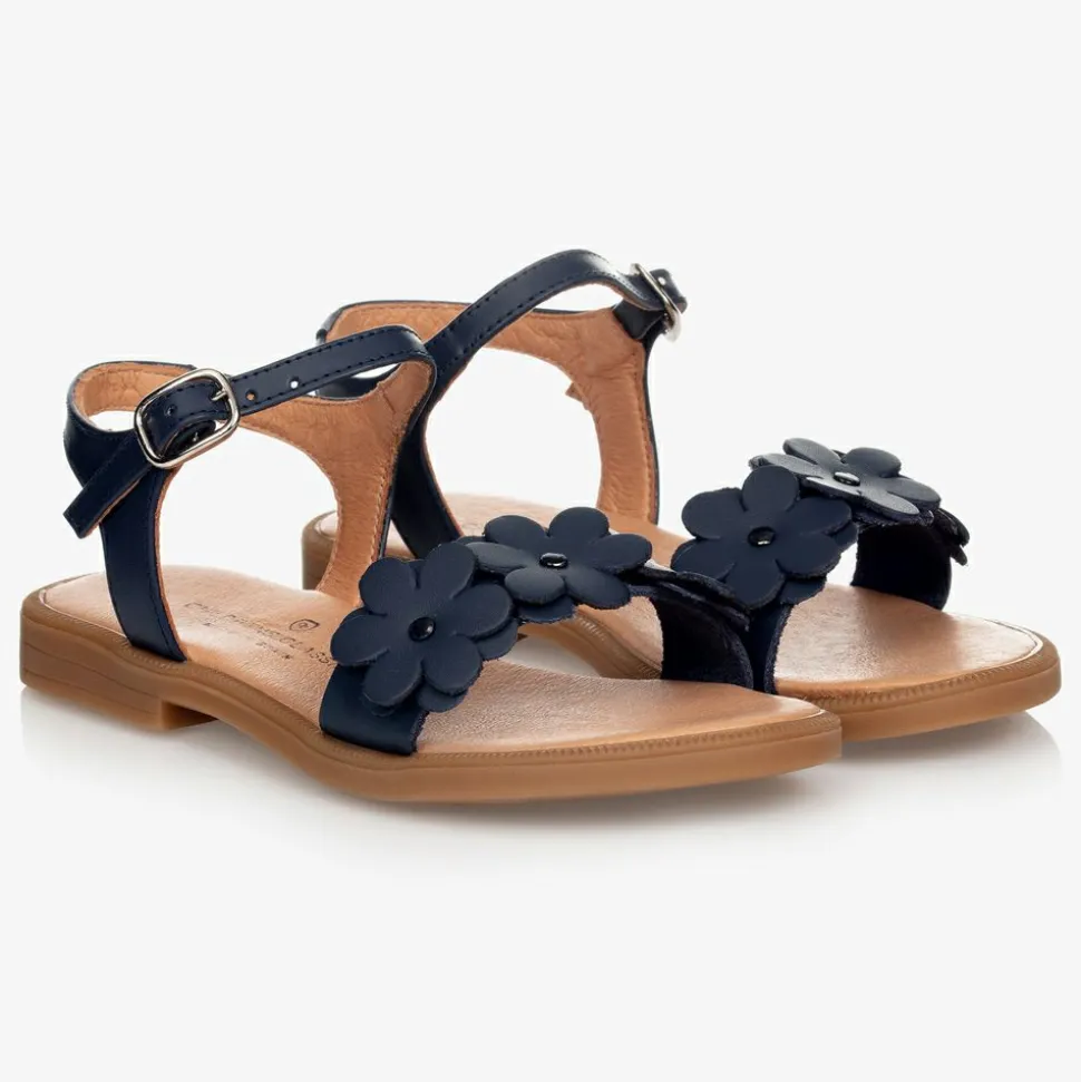 Blue Leather Flower Sandals