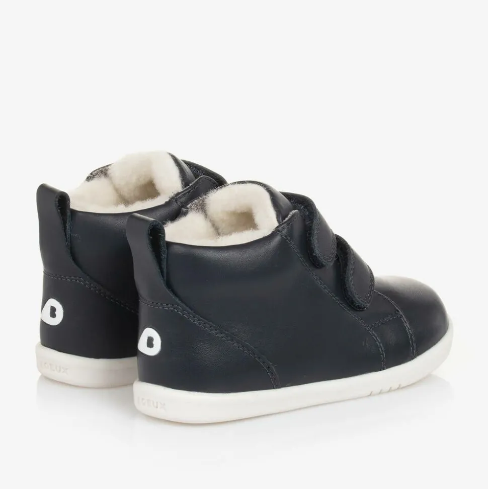 Blue Leather High-Top Trainers