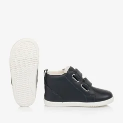 Blue Leather High-Top Trainers