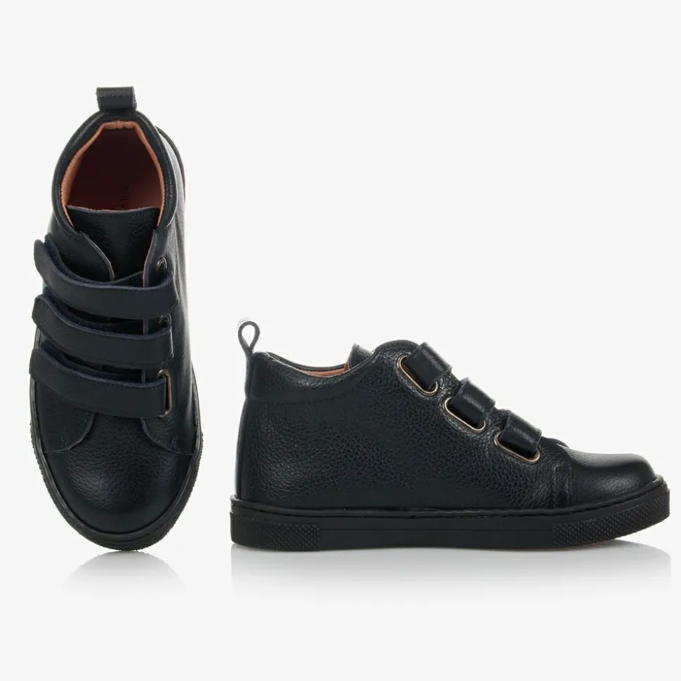 Blue Leather High-Top Trainers