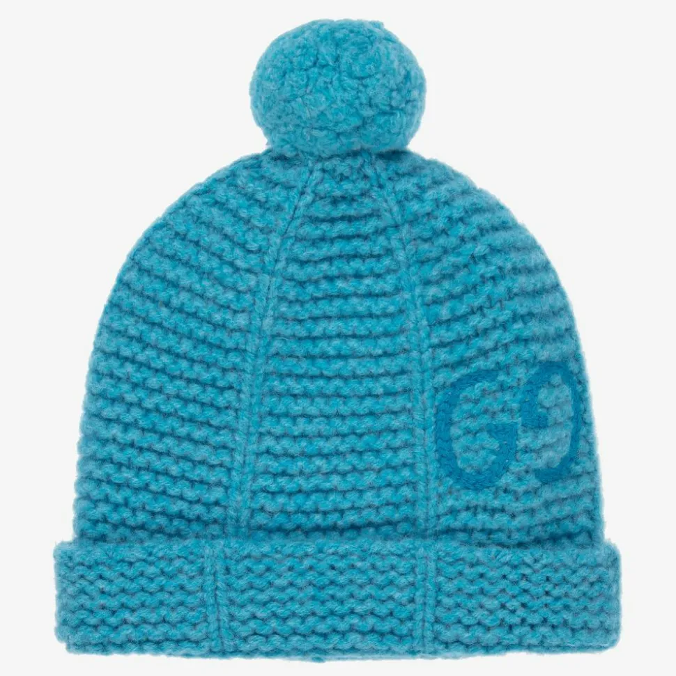 Blue Pom-Pom Wool Hat