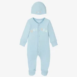 Blue Ribbed Cotton Babygrow Set