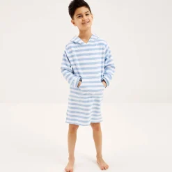 Blue Stripe Cotton Towelling Robe