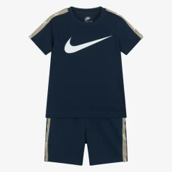 Blue Swoosh Logo Shorts Set