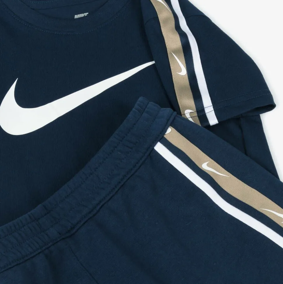 Blue Swoosh Logo Shorts Set