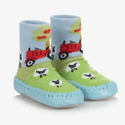 Blue Tractor Slipper Socks