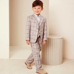 Boys Beige & Blue Check Suit
