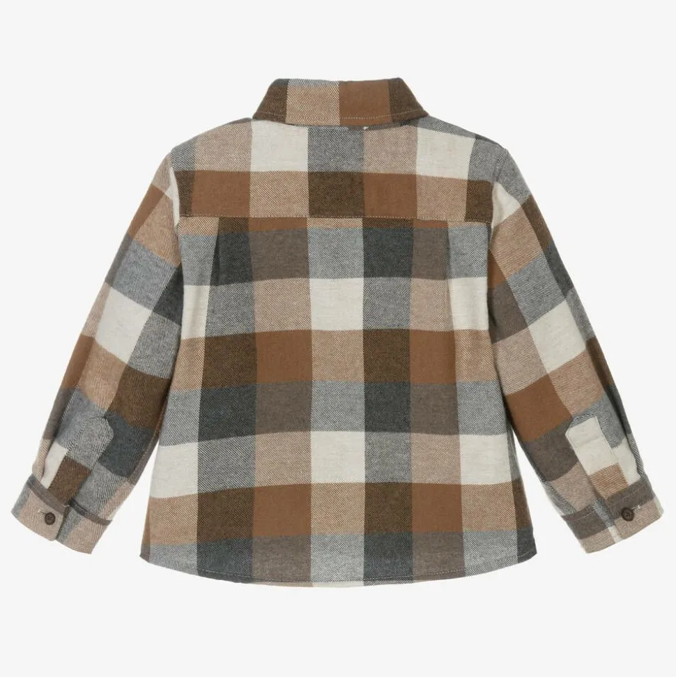 Boys Beige Check Cotton Shirt