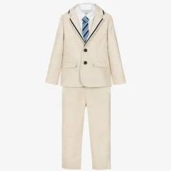 Boys Beige Cotton & Linen Suit