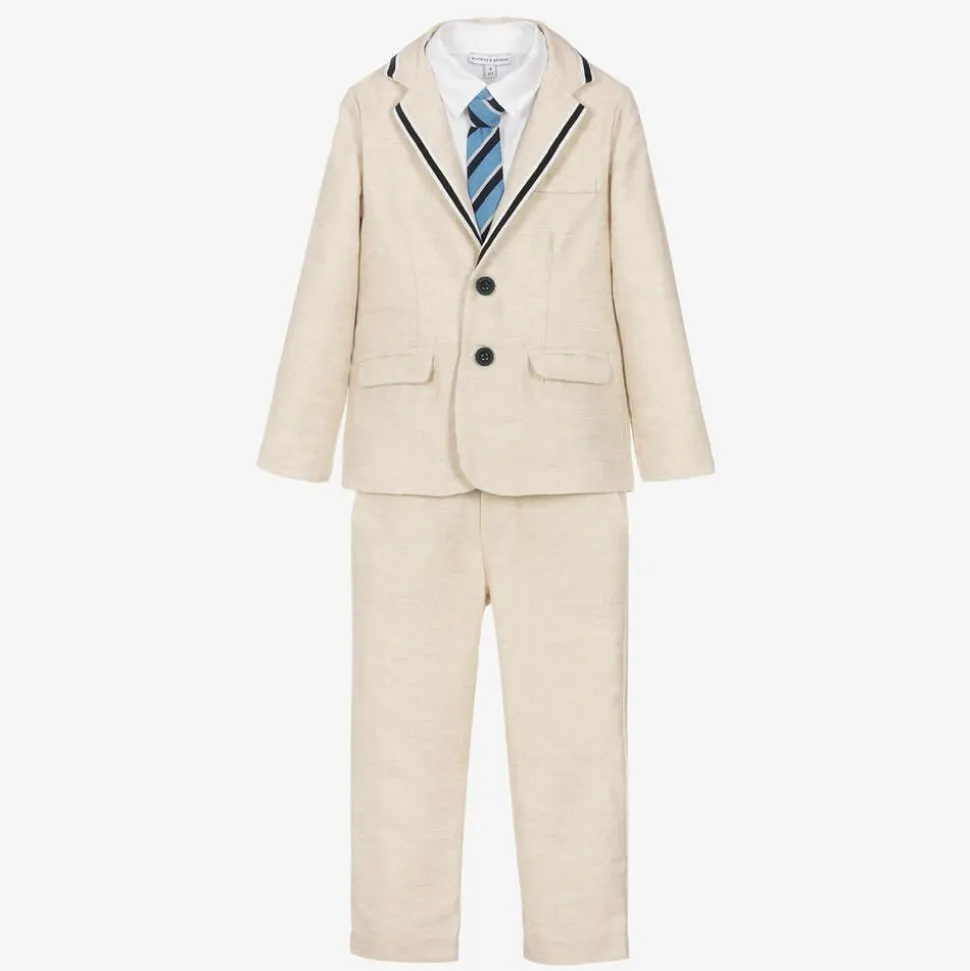 Boys Beige Cotton & Linen Suit