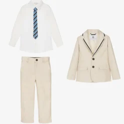 Boys Beige Cotton & Linen Suit