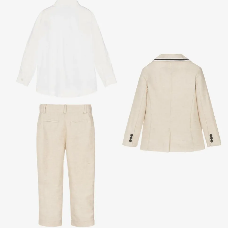 Boys Beige Cotton & Linen Suit