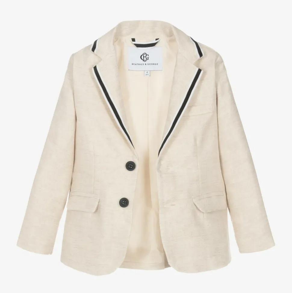 Boys Beige Cotton & Linen Suit