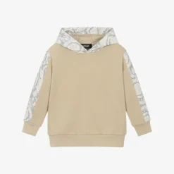 Boys Beige Cotton Barocco Print Hoodie