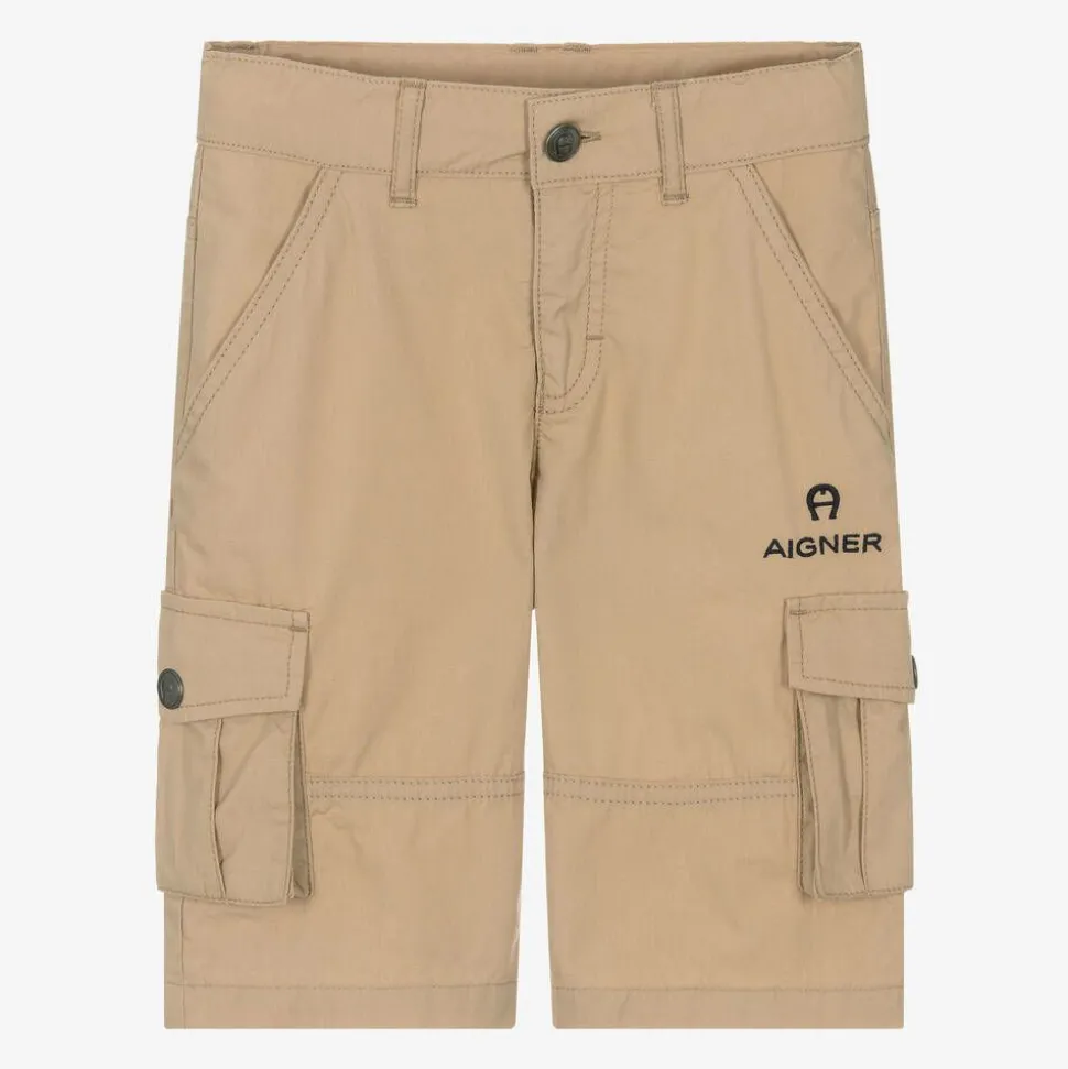 Boys Beige Cotton Cargo Shorts
