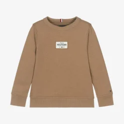 Boys Beige Cotton Patch Logo Sweatshirt