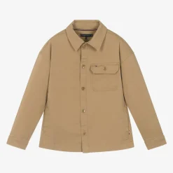 Boys Beige Cotton Utility Overshirt