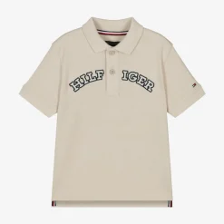 Boys Beige Cotton Varsity Polo Shirt
