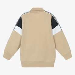 Boys Beige Cotton Zip-Up Top