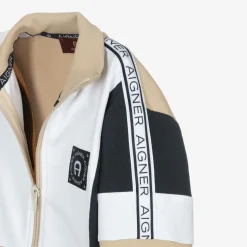 Boys Beige Cotton Zip-Up Top