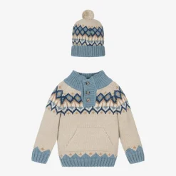 Boys Beige Fair Isle Sweater & Hat Set