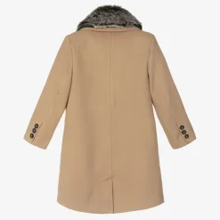 Boys Beige Faux Fur Trim Coat
