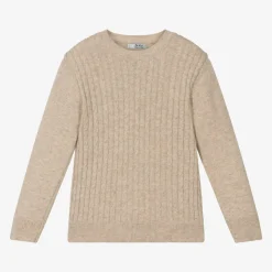 Boys Beige Knitted Cotton & Wool Sweater