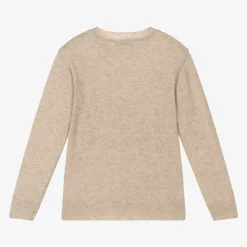Boys Beige Knitted Cotton & Wool Sweater