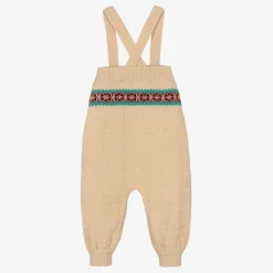 Boys Beige Knitted Dungarees