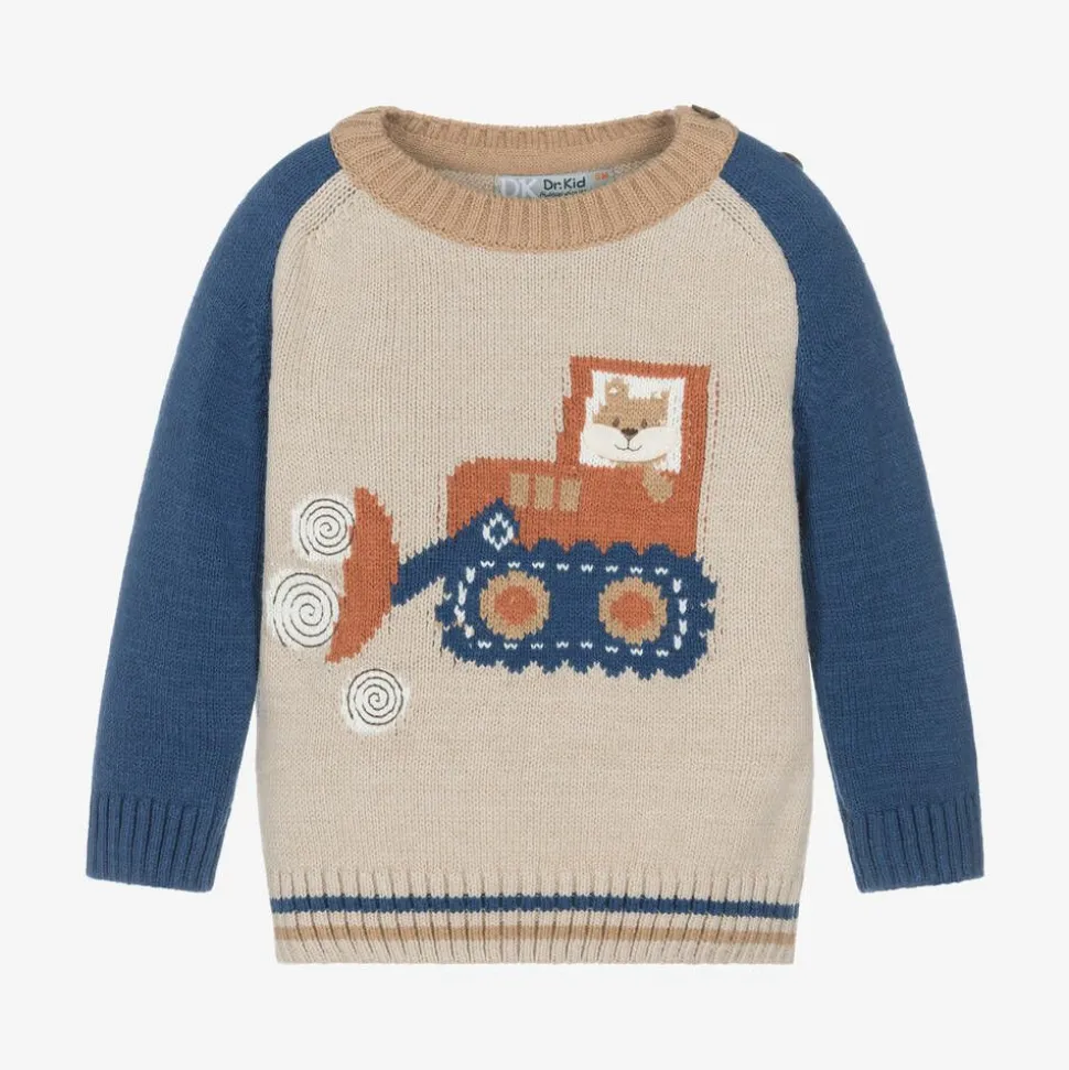 Boys Beige Knitted Tractor Sweater