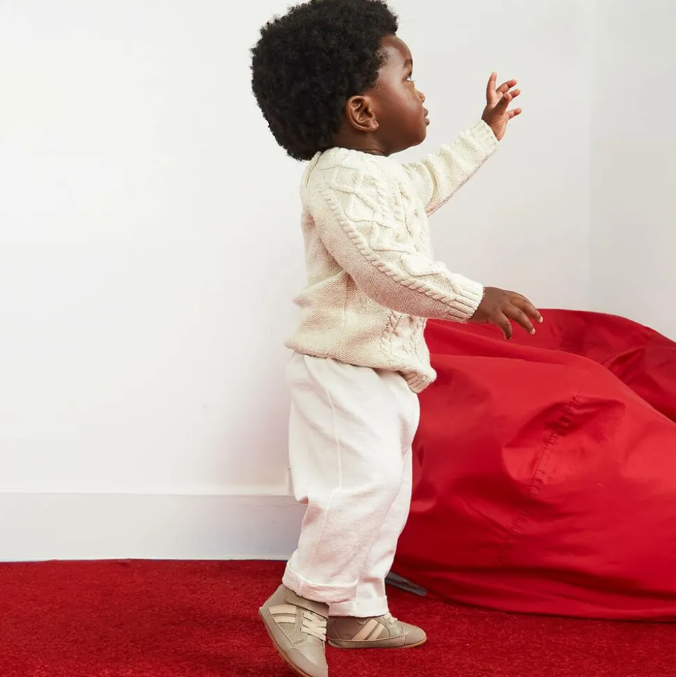 Boys Beige Leather First Walker Shoes