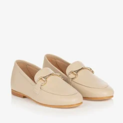 Boys Beige Leather Loafers
