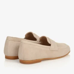 Boys Beige Leather Monogram Loafers