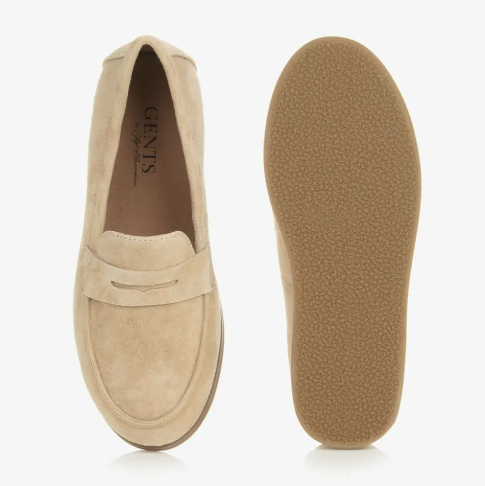 Boys Beige Suede Leather Loafers