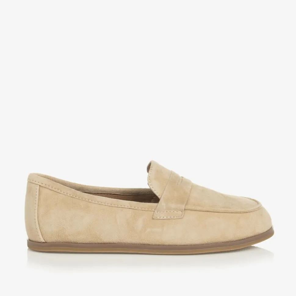 Boys Beige Suede Leather Loafers