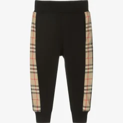 Boys Black Cotton Check Joggers
