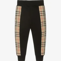 Boys Black Cotton Check Joggers