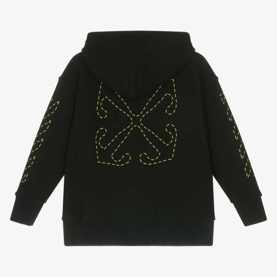 Boys Black Cotton Hooded Zip-Up Top