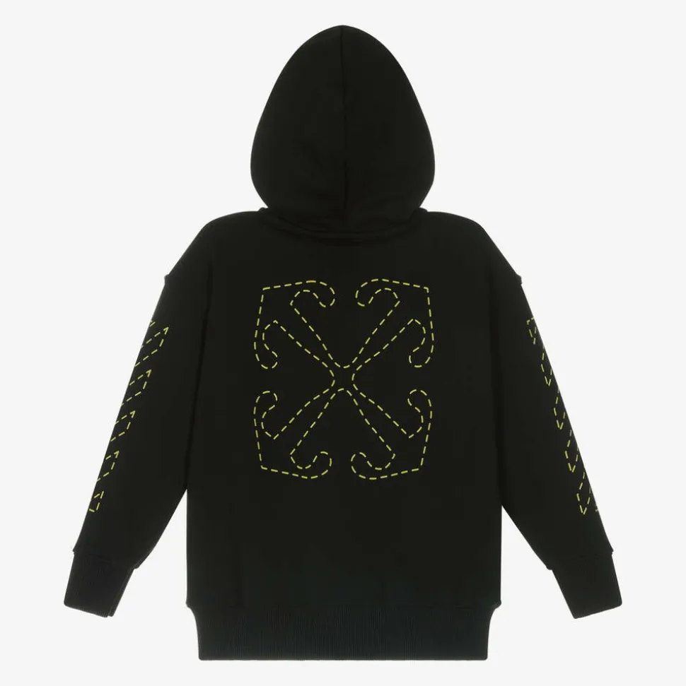 Boys Black Cotton Hooded Zip-Up Top