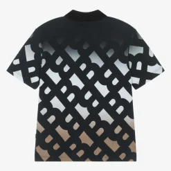 Boys Black Cotton Monogram Polo Shirt