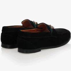 Boys Black Faux Suede Horsebit Loafers