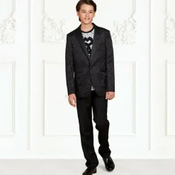 Boys Black Jacquard Suit