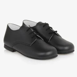 Boys Black Lace-Up Leather Shoes