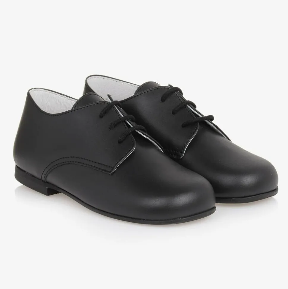Boys Black Lace-Up Leather Shoes