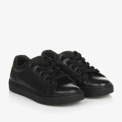 Boys Black Leather Trainers
