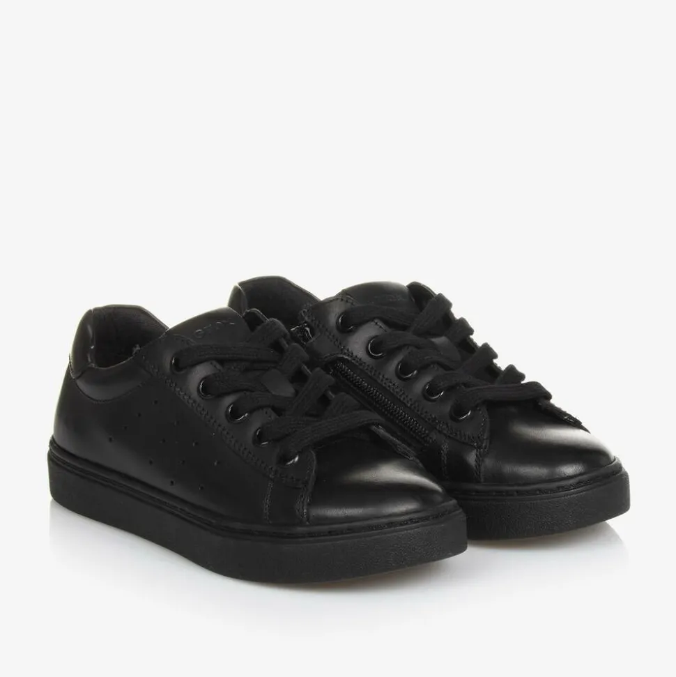 Boys Black Leather Trainers