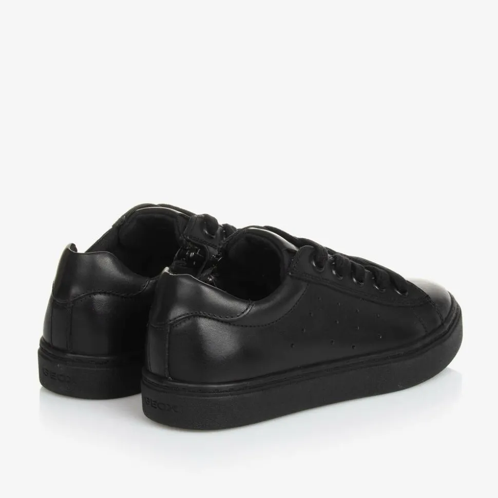 Boys Black Leather Trainers