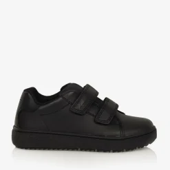 Boys Black Leather Velcro Trainers
